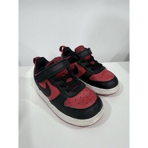 Nike Court Borough Low Boy Size7.5  Black Red Hook Loop Walking Shoes DV5457-600